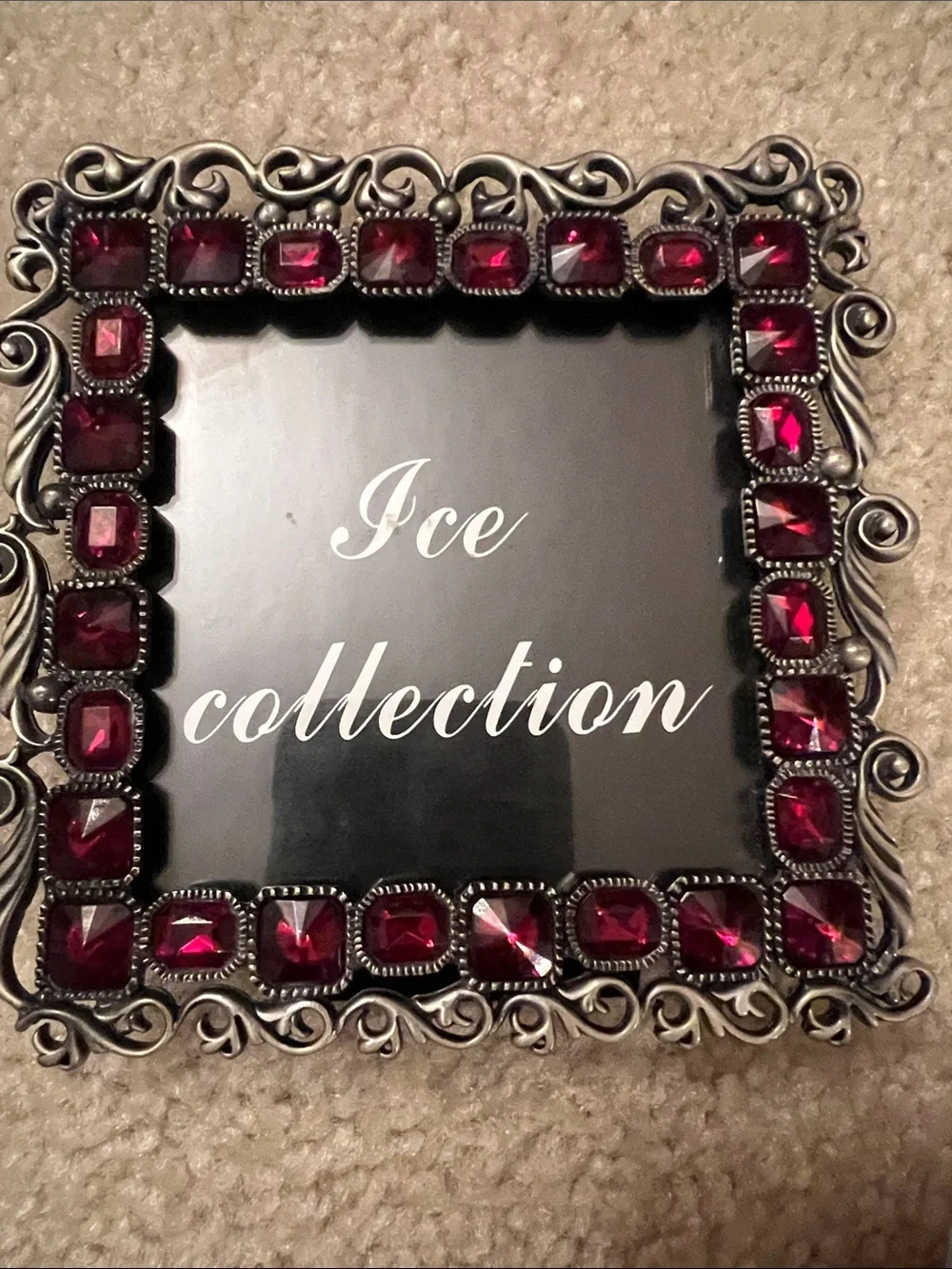 ICE COLLECTION by Two’s Company Silver-Tone Frame with Red Gem Accents